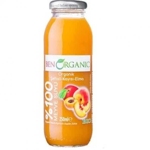 Benorganik Doğal Organik Meyve Suyu 250ml Şeftali Kayısı Elma Suyu
