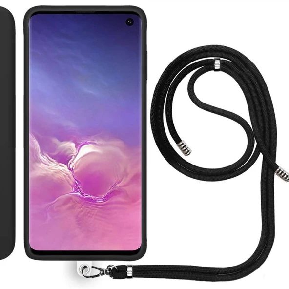 Samsung Galaxy S10 Plus+ (G975F) İp Askılı Silikon Kılıf Siyah