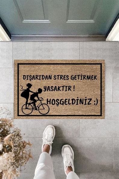 Dormot Home Modern Baskı Bisikletli Stres Getirmek Yasak Kapı Önü Paspası 70x45cm