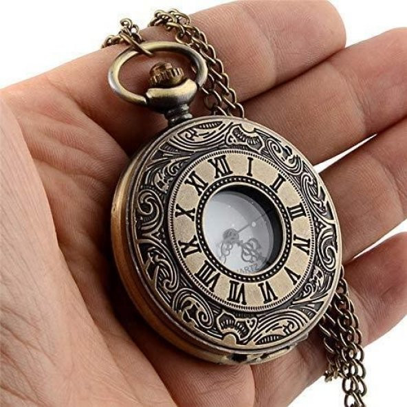 Valkyrie Vintage Roma Rakamlı Cep Saati Köstekli Saat Bakır - 5
