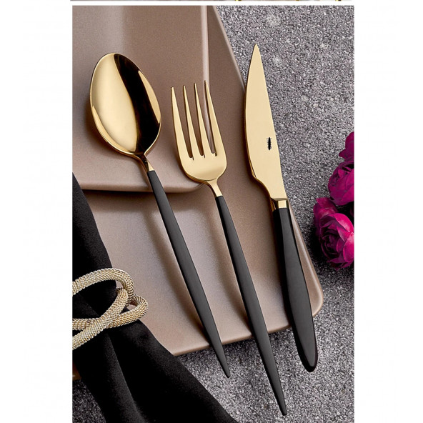 eda milano gold siyah 84 parça çatal bıçak takımı