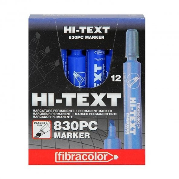 Hi-Text 830PC Kesik Uç Permanent Marker Koli Kalemi Mavi 12 Adet