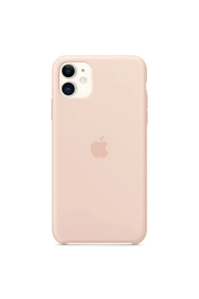 Apple iPhone 11 Uyumlu Logolu Içi Kadife Altı Açık Lansman Kum Pembe Pink Sand Silikon Kılıf