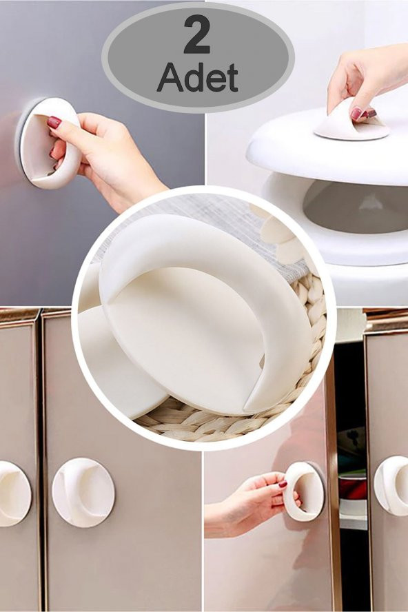 2 Adet Çok Amaçlı Kendinden Yapışkanlı Klozet Kapağı Çekmece Buzdolabı Tutacak Kulp Tutma Aparatı