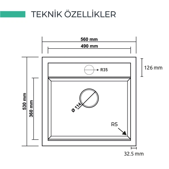 Real Stone K004 Olympos Krem Granit Eviye - Resim 3