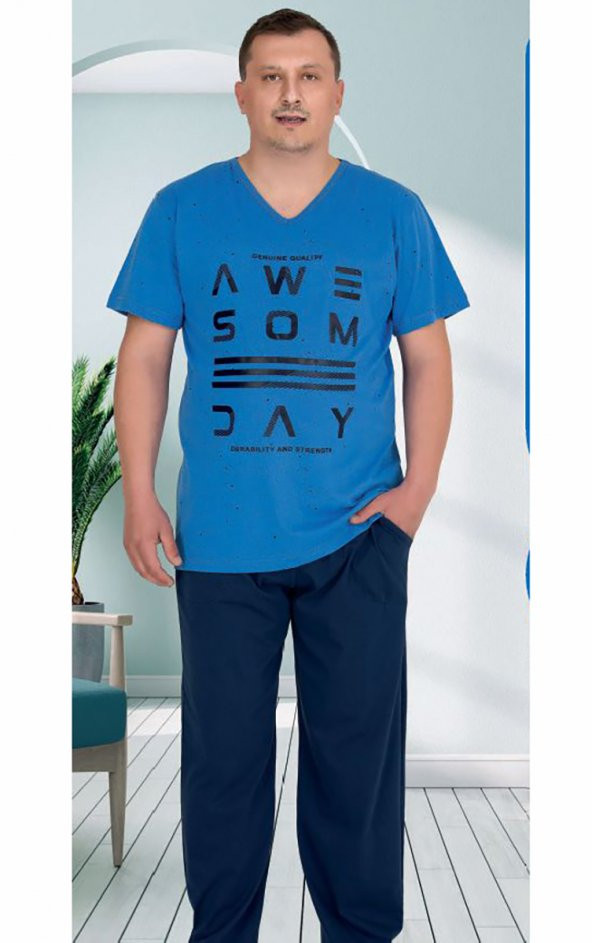 Berland 3878 Erkek Yazlık Büyük Beden Jakarlı Pijama Takım
