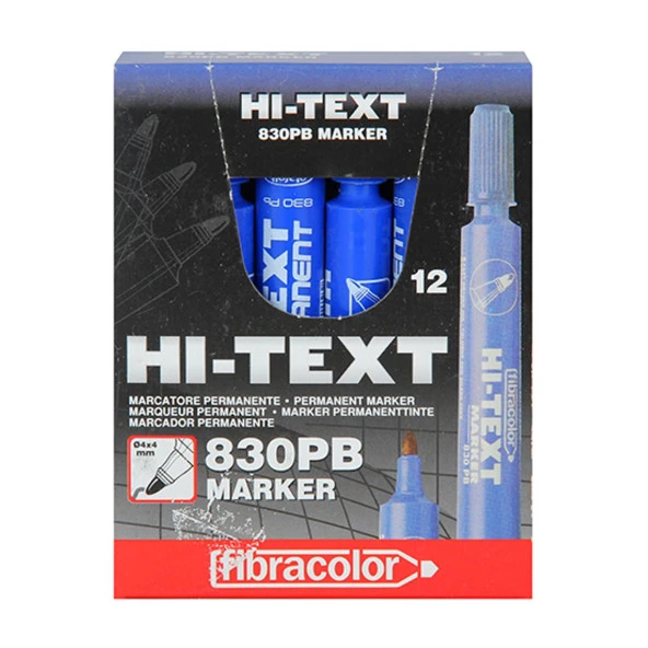 Hi-Text 830PB Yuvarlak Uç Permanent Marker Koli Kalemi Mavi 12 Adet