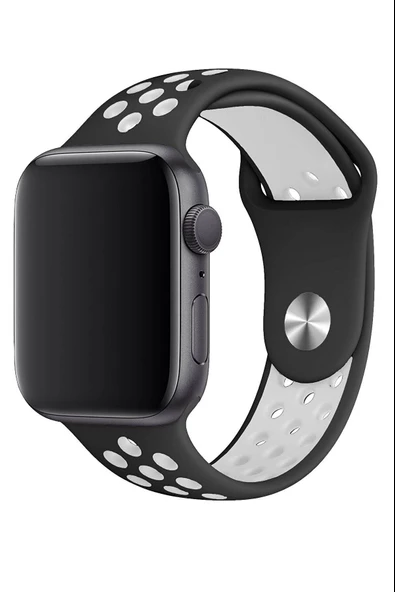 Apple Watch Series 5 42 MM Fileli Kordon Siyah-Beyaz - Resim 2