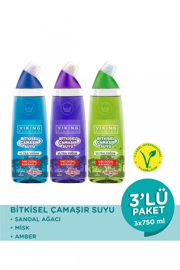 Premium Çamaşır Suyu Sandal Ağacı - Misk - Amber 750 ml 3 Adet