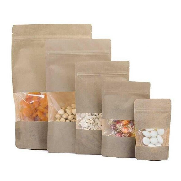 11X18,5 CM KRAFT PENCERELİ 100 ADET KİLİTLİ DOYPACK TORBA 100 GR