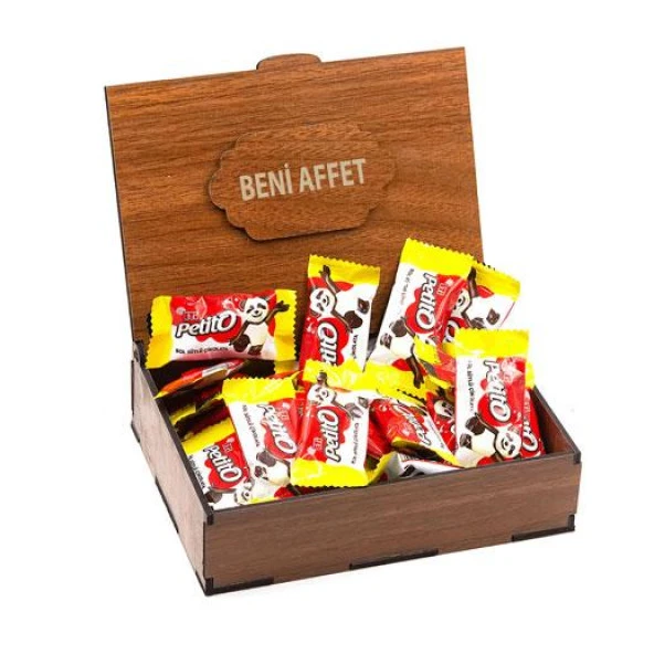 Sevgililer Gününe Özel Ahşap Hediye Kutusunda 24 Adet Petito ( Beni Affet Yazılı )
