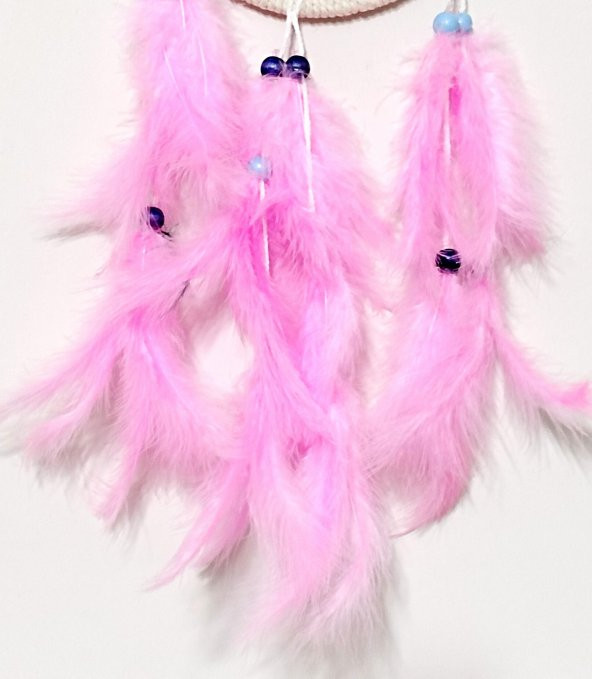 Pembe Tüylü Dream Catcher Fuşya Cam Nazar boncuklu Düş Kapanı Duvar Süsü - Resim 4
