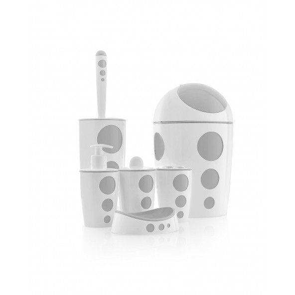 Flora Punto Plastik Çöp Kovalı Banyo Seti 6 Parça - Gri beyaz