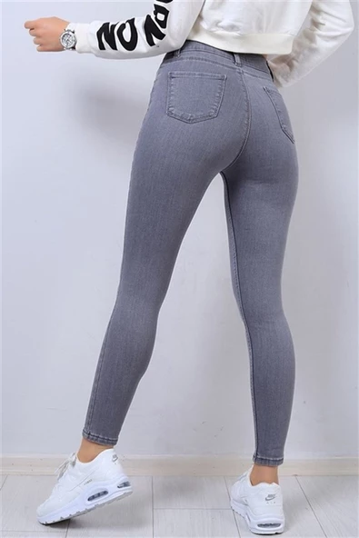 Bayan Gri Dar Paça Kot Pantolon 96742256 - 2