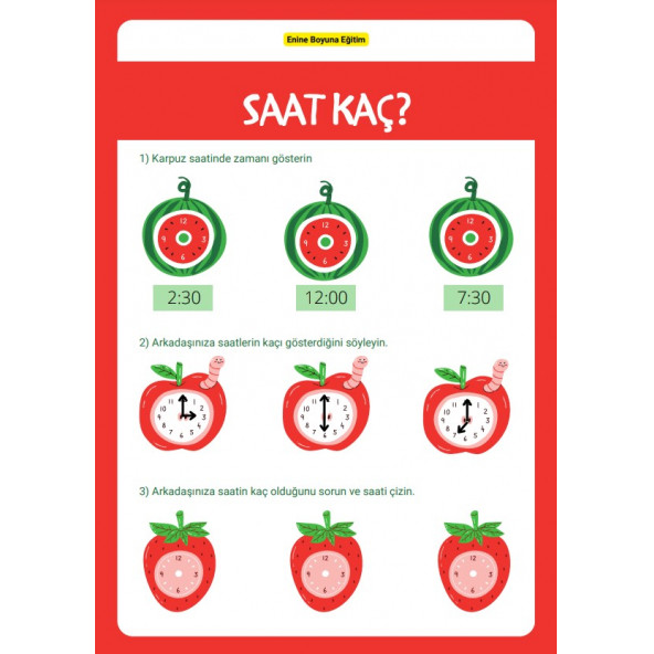 Okul Öncesi Saatleri Öğreten YAZ-SİL Kitabı - 5