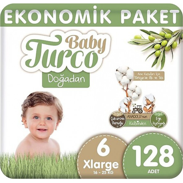 Baby Turco Doğadan Bebek Bezi 6 Beden 16-25 Kg 128 Adet