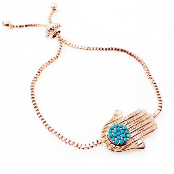 Rose Kaplama Asansör Kilit Turkuaz Doğal Taş Kadın Fatma Ana Eli Bileklik