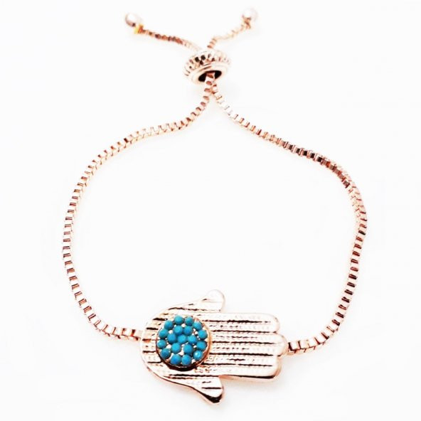 Rose Kaplama Asansör Kilit Turkuaz Doğal Taş Kadın Fatma Ana Eli Bileklik - 2