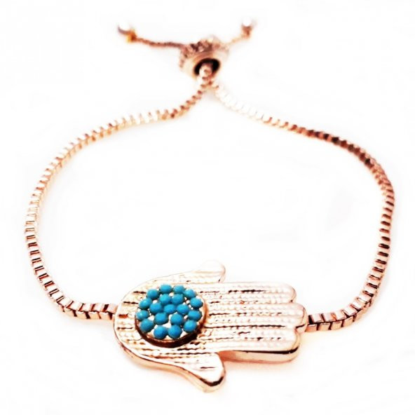 Rose Kaplama Asansör Kilit Turkuaz Doğal Taş Kadın Fatma Ana Eli Bileklik - 3