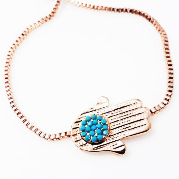 Rose Kaplama Asansör Kilit Turkuaz Doğal Taş Kadın Fatma Ana Eli Bileklik - 4