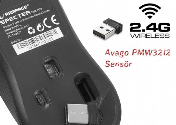 Rampage SMX-R20 SPECTER Kablosuz  Gökkuşağı  Şarjlı Gaming  Mouse DRAG CLİCK Mouse - 6