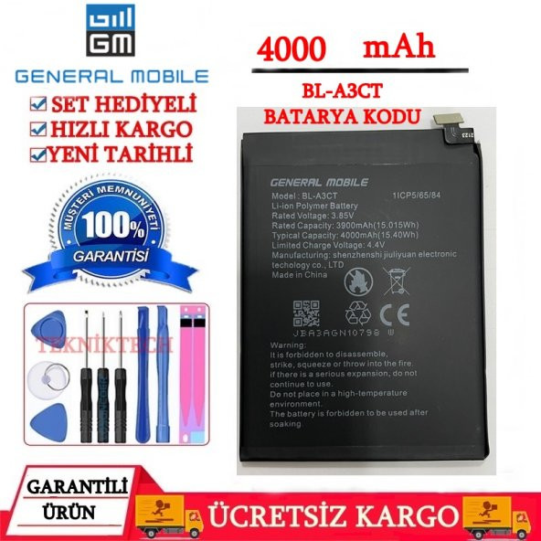 GENERAL MOBİLE GM20 GM 20 PİL BATARYA BL-A3CT KODU YENİ TARİHLİ GARANTİLİ ÜRÜN - 1