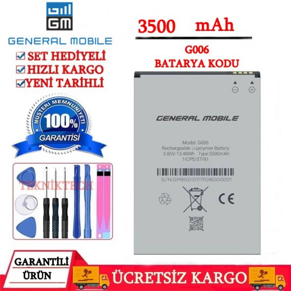 GENERAL MOBİLE GM9 GM 9 PİL BATARYA G006 PİL KODU YENİ TARİHLİ GARANTİLİ ÜRÜN