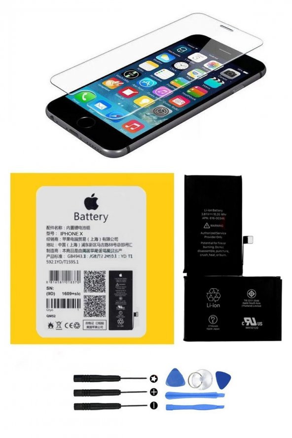 APPLE İPHONE X ORJİNAL PİL BATARYA TAMİR SETİ HEDİYE YÜZDELİK GÖSTERGELİ