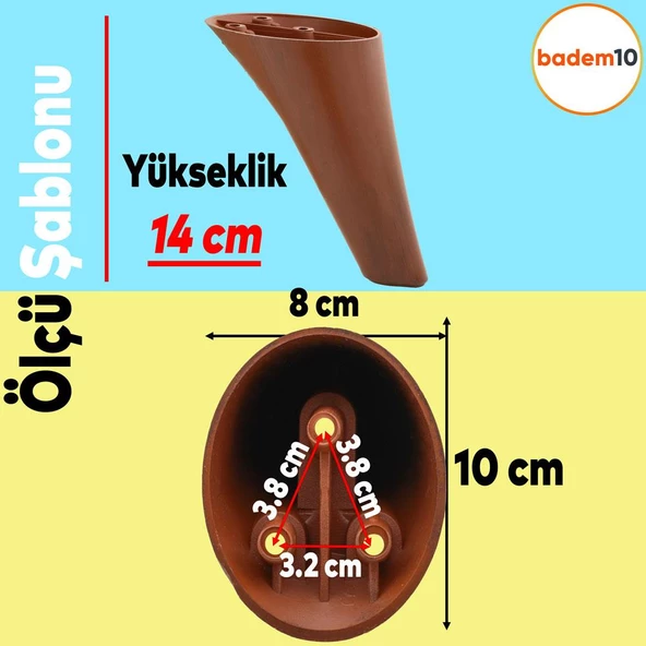 Napoli Lüks Mobilya Kanepe Tv Ünitesi Koltuk Ayağı 14 Cm Kahverengi Ahşap Desenli Baza Ayakları - 4