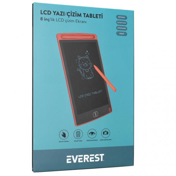 Everest EV-DY100 8,5" Kırmızı Tek Tuşla Sil Dijital Yazı Tahtası Yazı Alanı 125x175mm