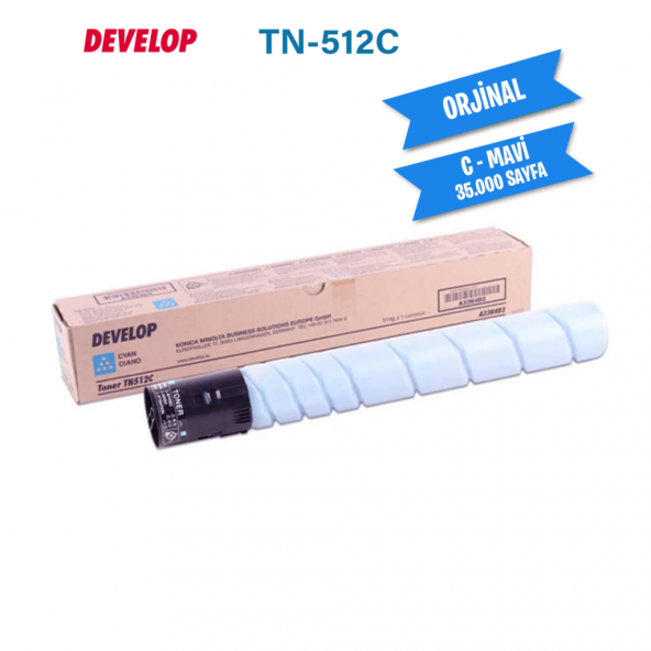 Develop TN-512 C Orjinal Mavi Toner - A33K4D2- Develop İneo +454 İneo +554