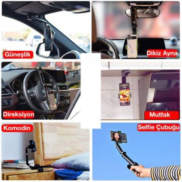 Polham Klipsli Dikiz Aynası Güneşlik İçin Universal Araç İçi Telefon Tutucu Mutak Masası Standı - 3