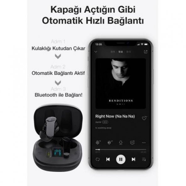 Polham Dijital Göstergeli Şarj Kutulu Uzun Şarjlı Tws Bluetooth Kulaklık IPX6 Suya Dayanıklı - 6