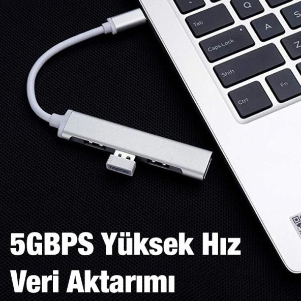 Polham 4in1 10W 4 USB Girişli Type C Çevirici Adaptör, 5 Gbps Hız USB 3.0 Tak Çalıştır Adaptör HUB - 4