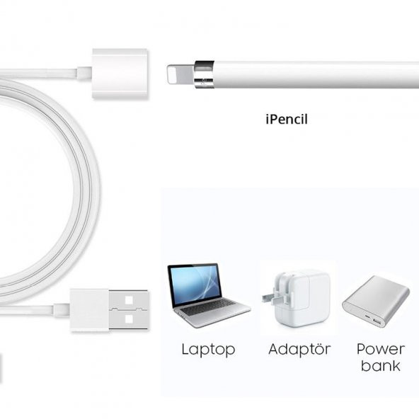 Polham 1 Metre Apple Pencil İçin USB To Lightning Şarj Kablosu, Apple Pencil 1 ve 2. Nesil Uyumlu - 5