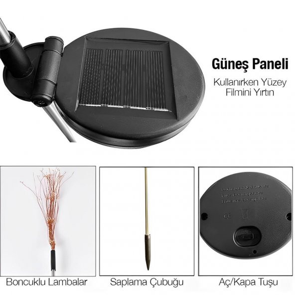 Polham 90CM Güneş Enerjili Havai Fişek Temalı Işık Bahçe,Balkon, Cafe, Restorant İçin Dekoratif Işık - 5