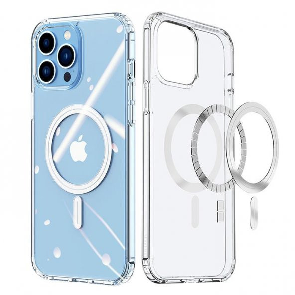 Polham iPhone 13 Pro Max 6.7 Magsafe Manyetik Şeffaf Silikon Kılıf, Darbe Emici, Sararmaz, TPU+PC - 2