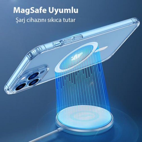 Polham iPhone 13 Pro Max 6.7 Magsafe Manyetik Şeffaf Silikon Kılıf, Darbe Emici, Sararmaz, TPU+PC - 3