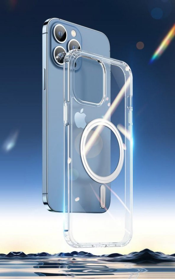 Polham iPhone 14 6.1 Magsafe Manyetik Şeffaf Silikon Kılıf, Darbe Emici, Sararmaz, TPU+PC Kılıf
