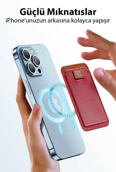 Polham Deri İphone 12-13-14 Serisi İçin Manyetik Magsafe Kartlık Cüzdan Kılıf,Telefon Arkası Kartlık - 3