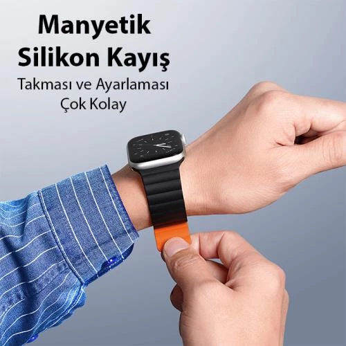 Polham Zincir Style Apple Watch 42-44-45MM için Mıknatıslı Kordon Kayış, Ultra Rahat Yıkanabilir - 7