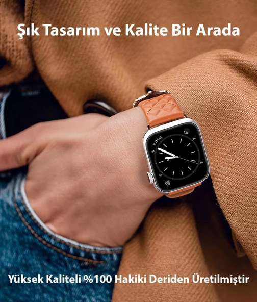 Polham Businessloop Gerçek Deri Apple Watch 42-44-45MM için Kordon Kayış, Tüm Ciltlere Uyumlu Kayış - 9