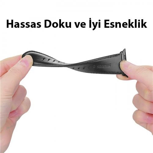 Polham Hermes Loop Deri Apple Watch 42-44-45MM Kordon Kayış, Ultra Hafif, Çelik Tokalı Kayış - 4