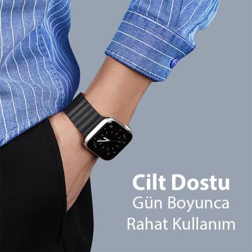 Polham Zincir Style Apple Watch 42-44-45MM için Mıknatıslı Kordon Kayış, Ultra Rahat Yıkanabilir - 3