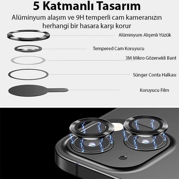 Polham 0.4MM Metal iPhone 14-14 Plus Kamera Lens Koruyucu, 9H 5 Katmanlı Çizilmez Kamera Koruyucu - 12