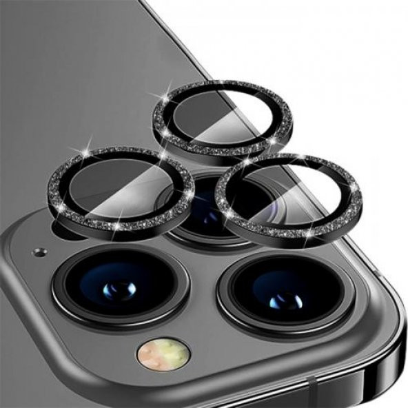 Polham Diamond Taş İşlemeli iPhone 14 Pro-14 Pro Max Kamera Koruyucu Lens, 0.2MM 5 Katmanlı Kırılmaz