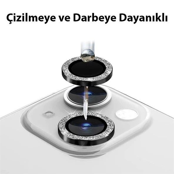 Polham Diamond Taş İşlemeli iPhone 14-14 Plus Kamera Koruyucu Lens, 0.2MM 5 Katmanlı Kırılmaz - 2