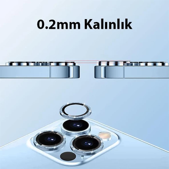 Polham Diamond Taş İşlemeli iPhone 14 Pro-14 Pro Max Kamera Koruyucu Lens, 0.2MM 5 Katmanlı Kırılmaz - 4