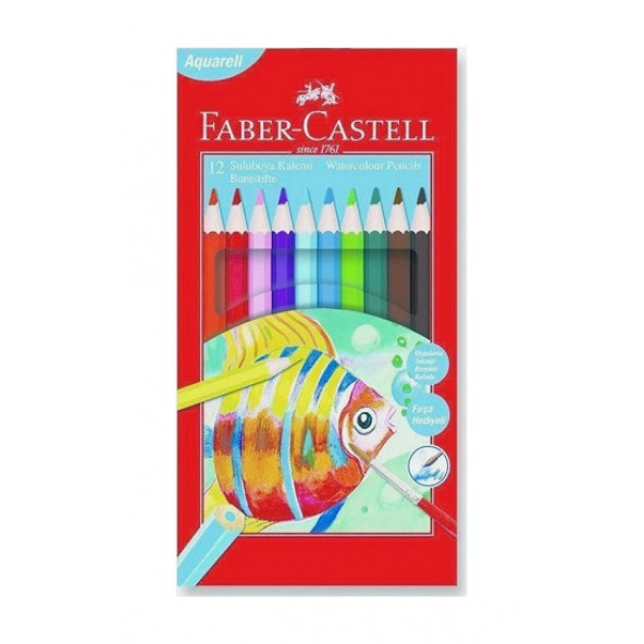 Faber Castell 12 li Renk Sulu Kuru Boya Kalemleri Fırça Hediyeli