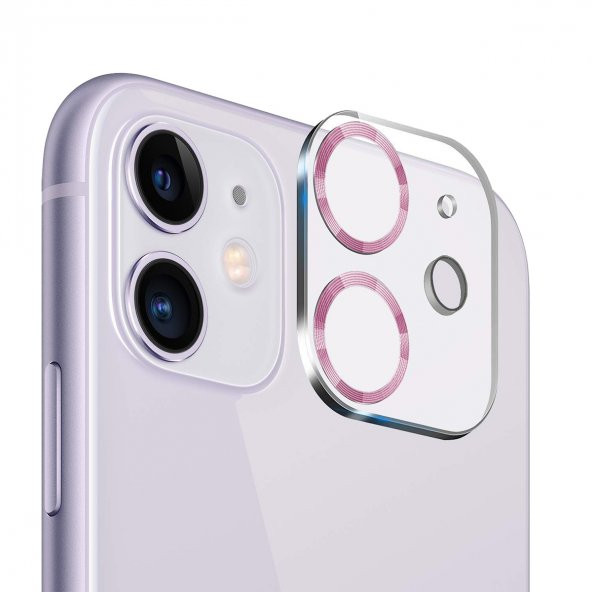 BİNANO IPHONE 11/12 MİNİ 3D PRO PEMBE CAMERA KORUY - Resim 2